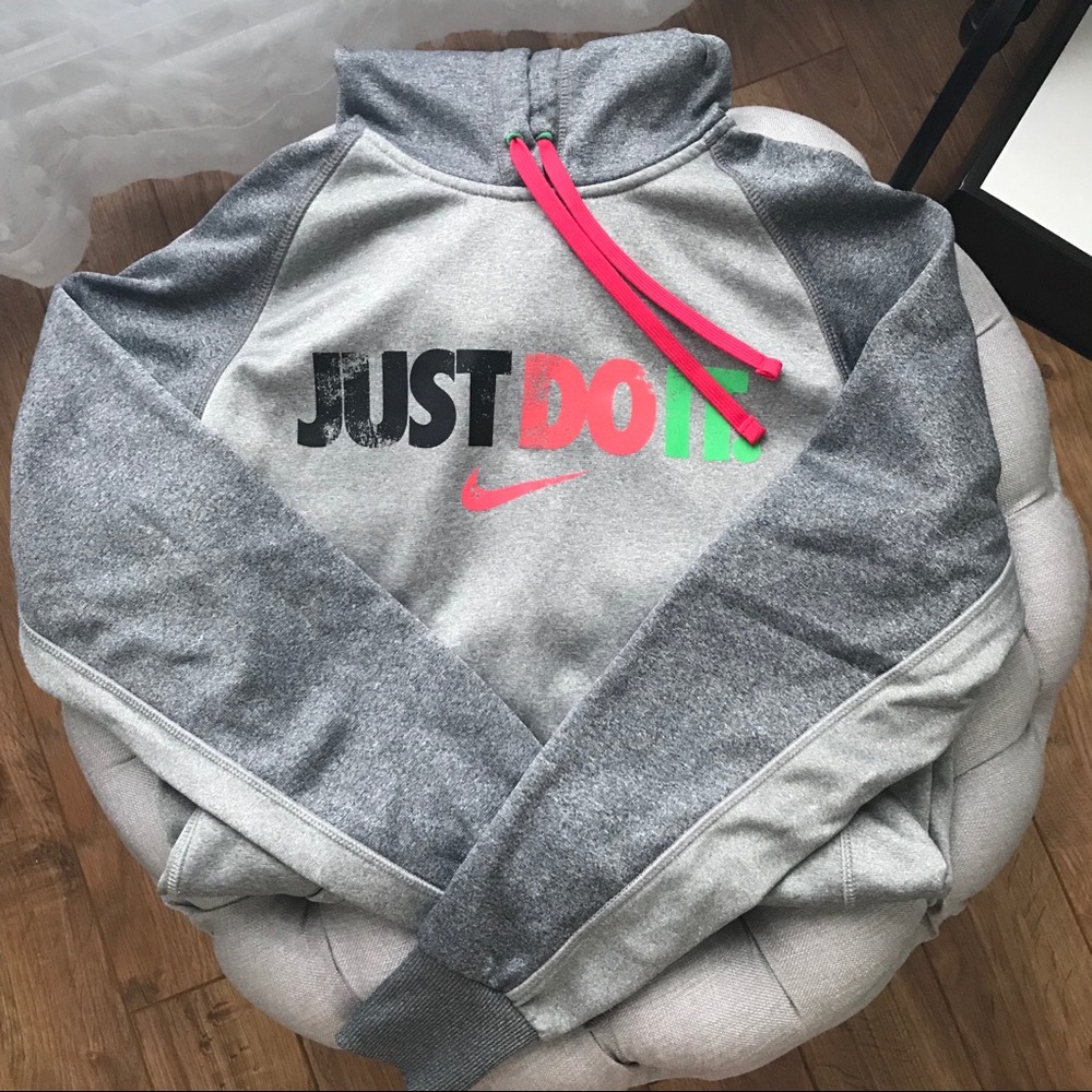 Nike Therma-Fit Just Do It Hoodie XS Gray Black Pink Green Distressed Logo